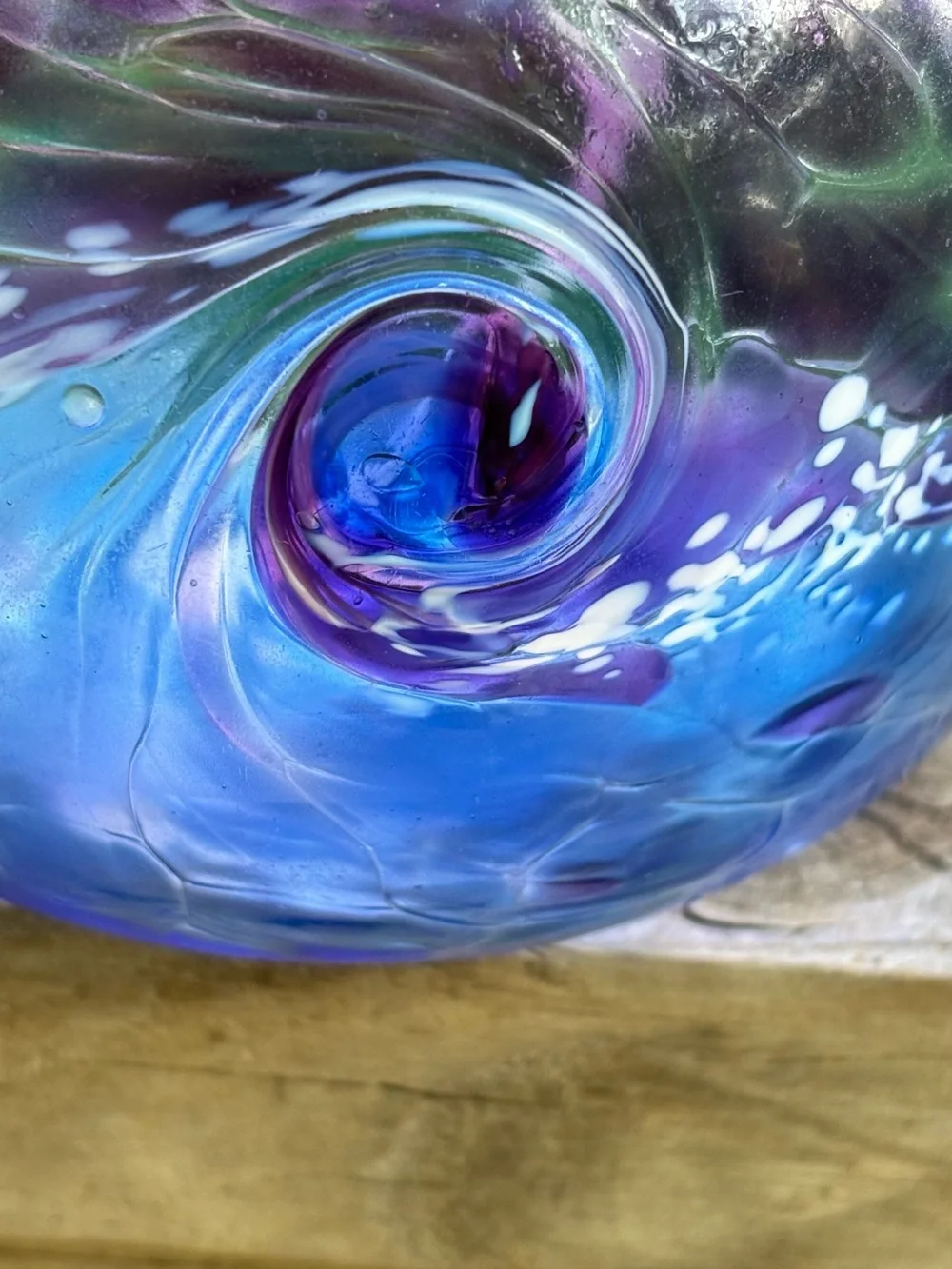 Hand Blown Canadian Glass Oil Lamp Purple/Blue Swirl Crackle Finish Vtg
